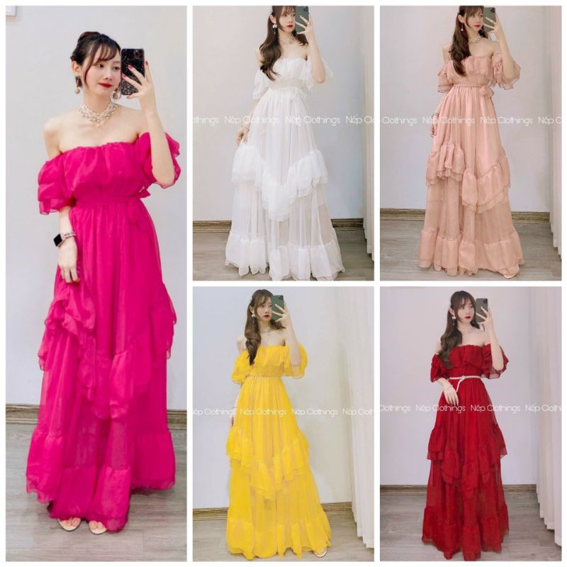 (ẢNH THẬT) 5 màu  Váy maxi voan tơ trễ vai công chúa  / VÁY voan nhiều tầng  TRỄ VAI | BigBuy360 - bigbuy360.vn