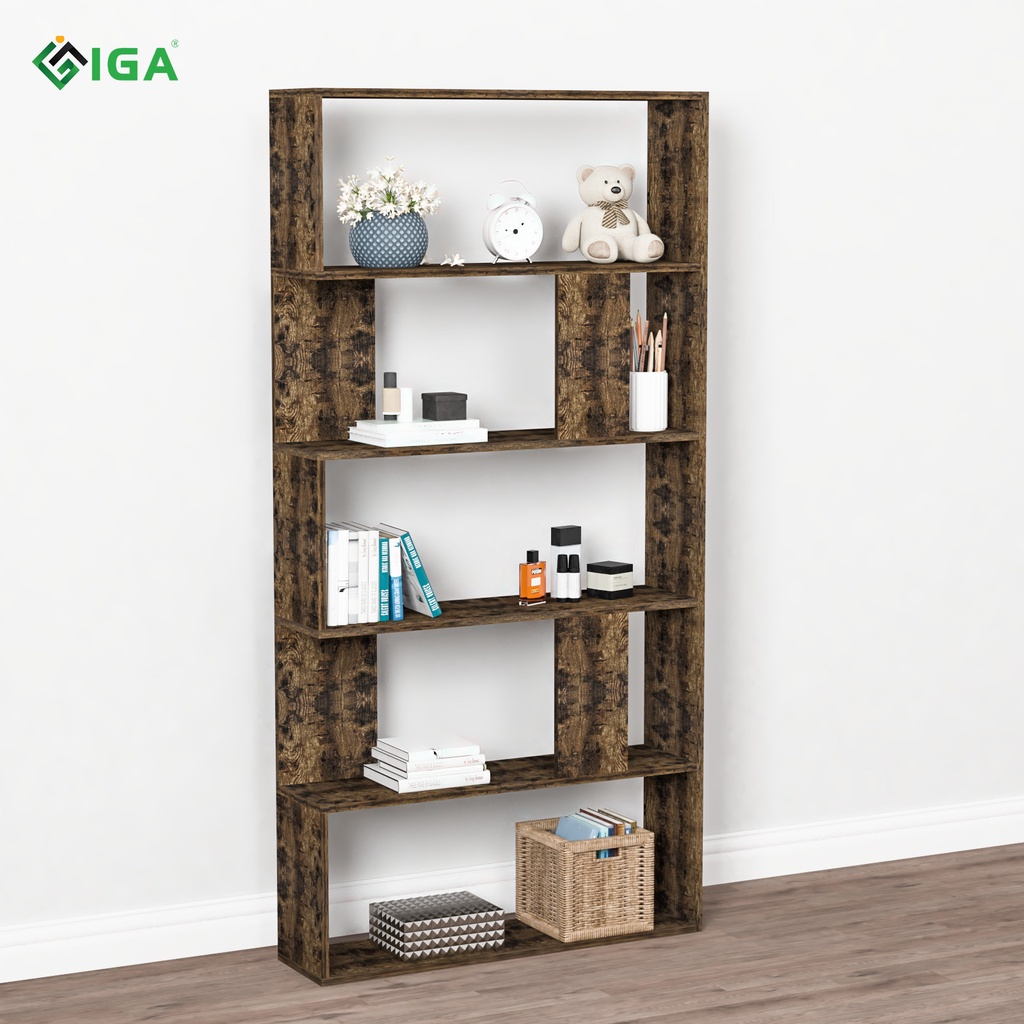 [HỎA TỐC]Tủ sách, kệ để đồ thông minh màu gỗ cháy thương hiệu IGA.GP105.08