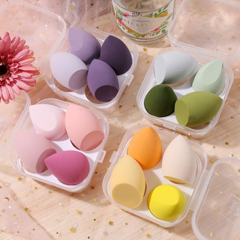Hộp gồm 4 mút tán kem nền mút trang điểm mềm mại hình giọt nước siêu tiện dụng