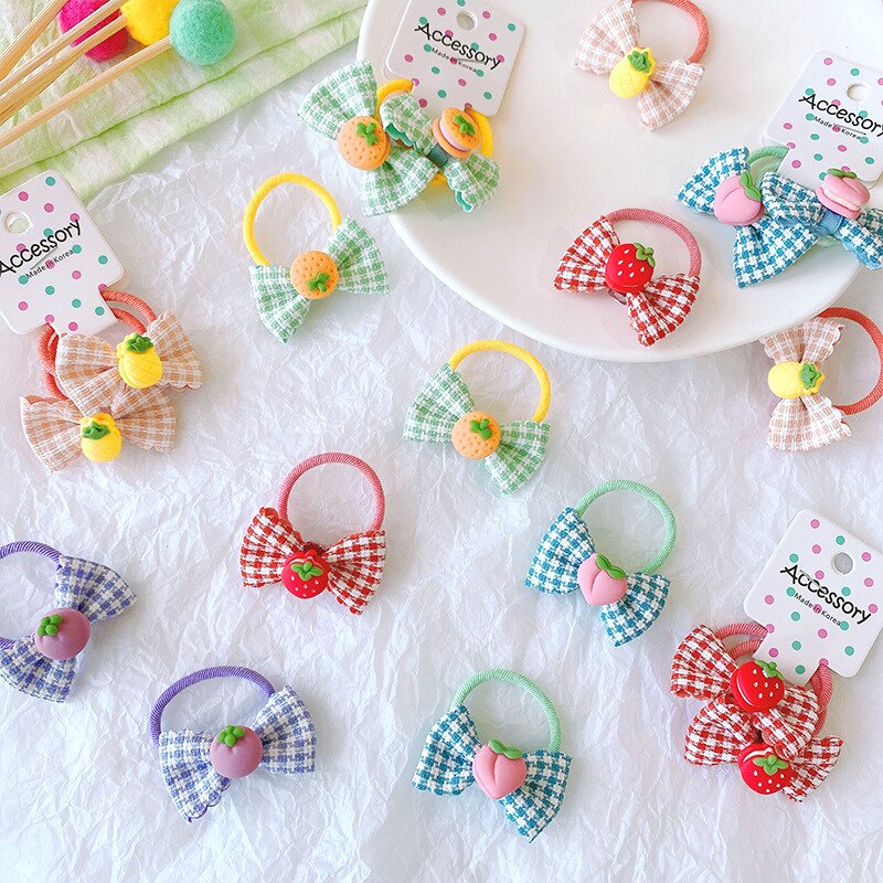 Set 2 dây cột tóc co giãn họa tiết sọc caro dễ thương cho bé gái