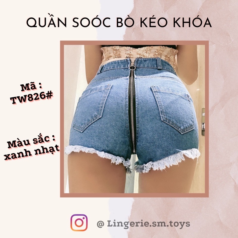 TW826# - Quần Soóc Bò Kéo Khoá Tua Rua Rách Phong Cách Gợi Cảm