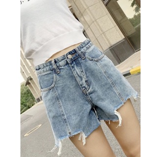 |Có Sẵn| Quần Short Bò Ulzzang Quần Cộc Jean Demin Xanh Rách 2 Đùi Phong Cách Hàn Quốc