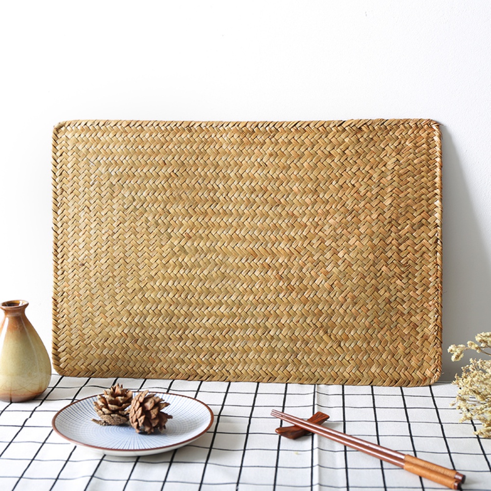 Hình chữ nhật mây placemat handmade retro bàn trà chịu nhiệt cup thảm cho bàn ăn Bát Mat tấm bền bếp đệm okase