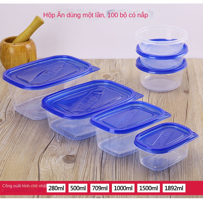 ┅✈™280ml Bộ đồ ăn dùng một lần Hộp đựng trái cây câu cá bằng nhựa giữ tươi Hộp đựng hộp cơm Bento hình chữ nhật trong su