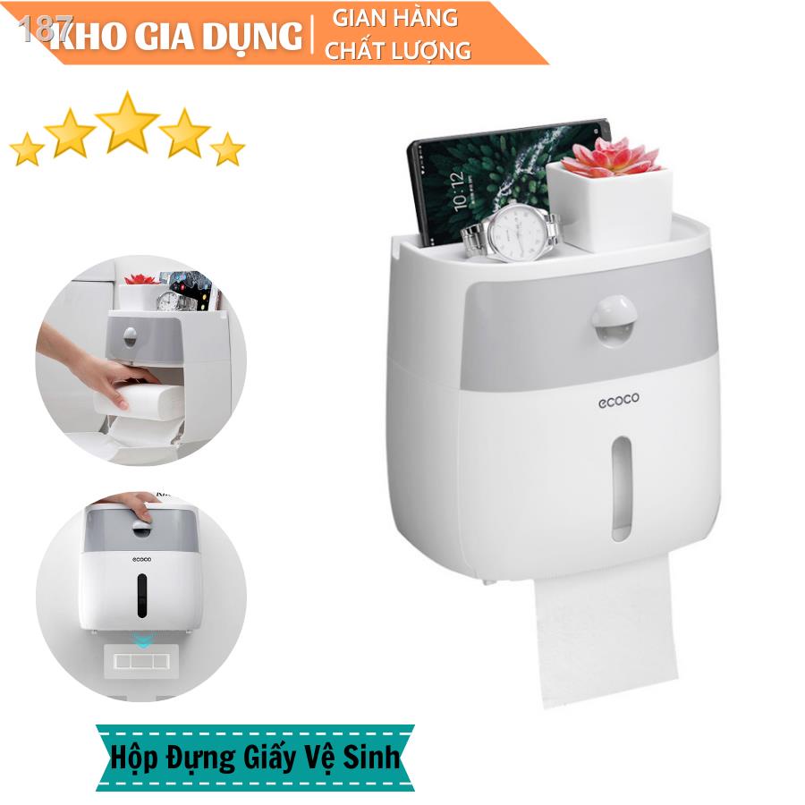 Hộp Đựng Giấy Vệ Sinh Cao Cấp ECOCO 2 tầng (Có Ngăn Kéo, Kèm Miếng Dán Cường Lực) Đa Năng, Sang Trọng, Tiện Dụng