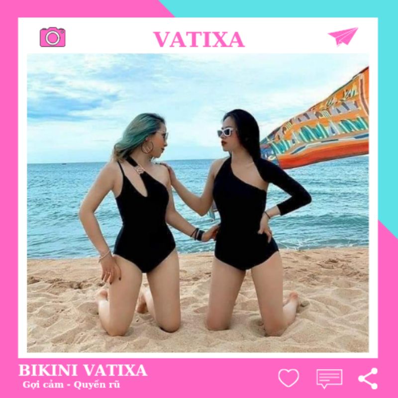 Bikini đồ bơi 1 mảnh lệch vai phối khoen VATIXA BKN35 ĐEN