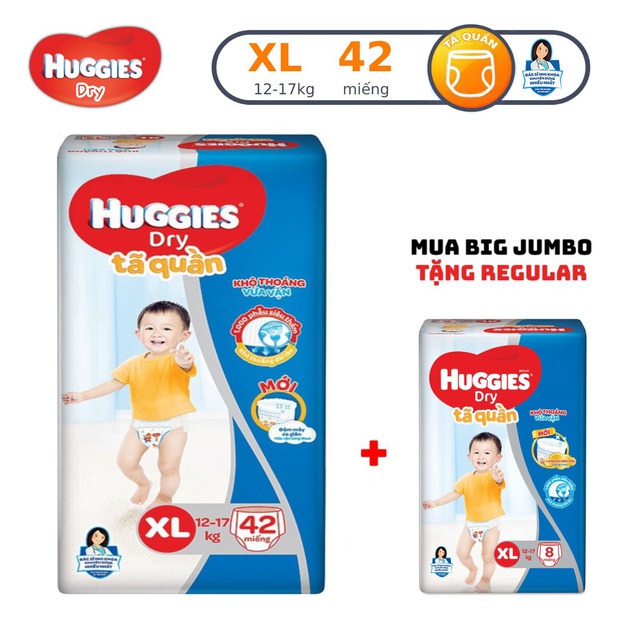 [Tặng 1 gói regular] Tã quần Huggies Pant Big Jumbo M54/L48/XL42