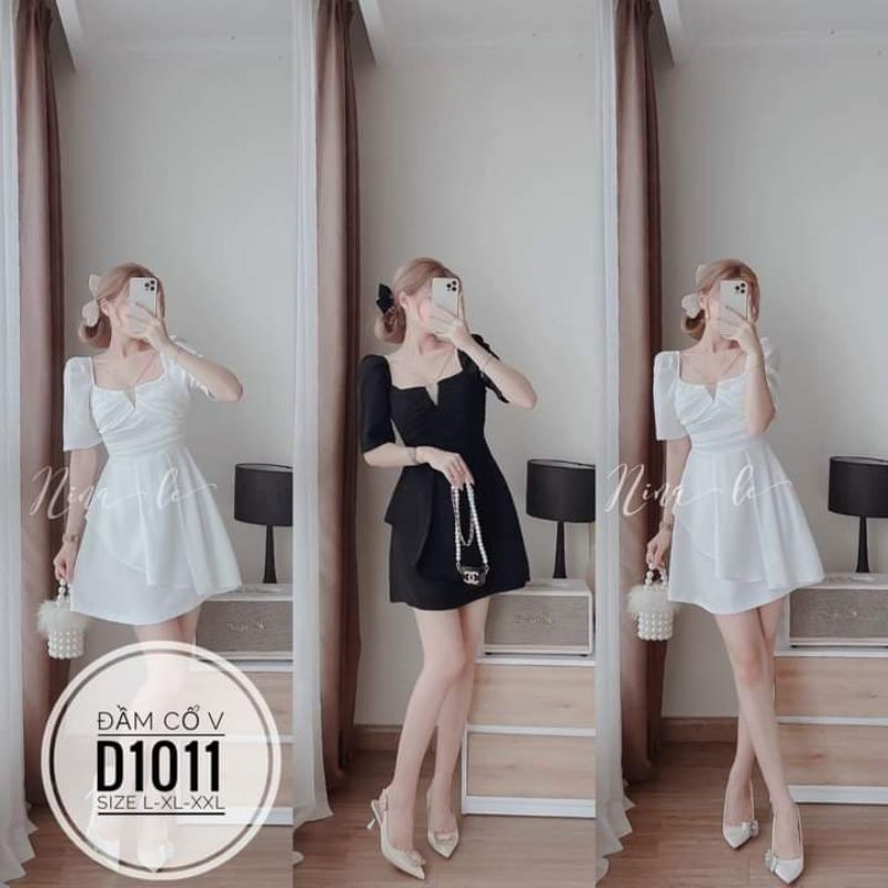 Đầm cổ V chéo dây 3 màu