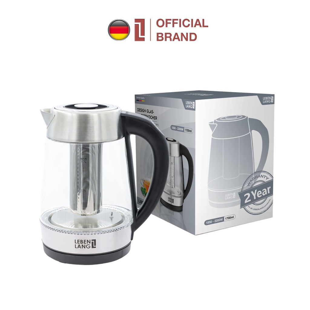 Ấm siêu tốc thủy tinh LEBENLANG LBDD2628 điều khiển nhiệt độ đun, bảo hành đổi trả trong 2 năm