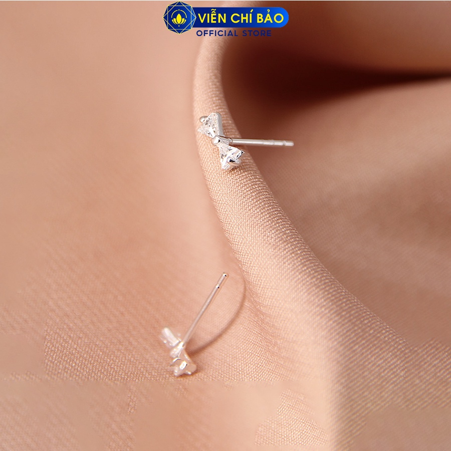 Bông tai bạc nữ hình nơ đính đá chất liệu bạc 925 thời trang phụ kiện trang sức Viễn Chí Bảo E0109