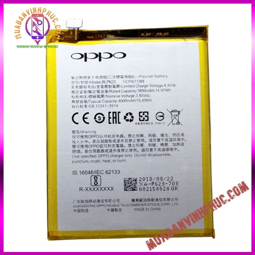 PIN OPPO F3 PLUS / OPPO R9S PLUS / BLP 623,DUNG LƯỢNG 4000MAH / BẢO HÀNH 12 THÁNG - MBVP.COM