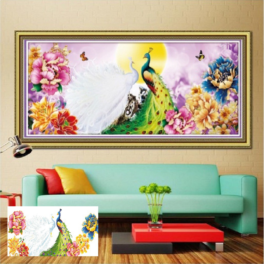 Tranh thêu chữ thập Chim công LV3257
