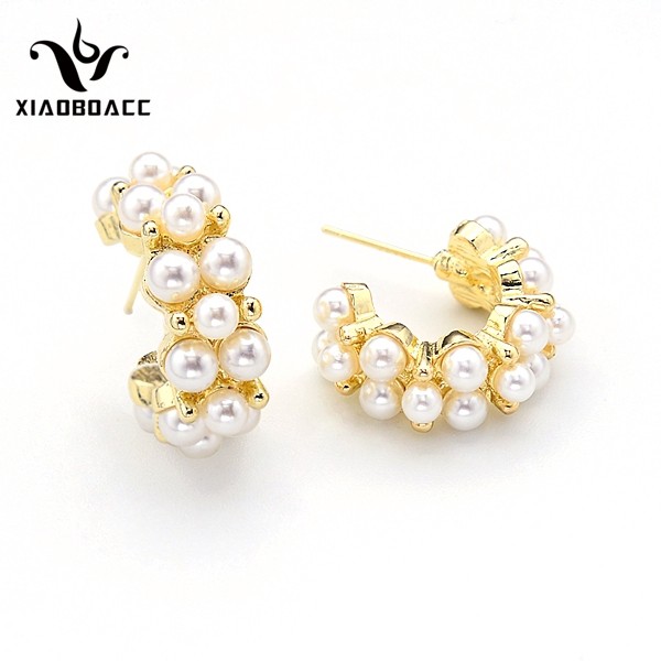 XiaoboACC Khuyên Tai Hình Chữ C Đính Đá Ngọc Trai Nhân Tạo Phong Cách Thời Trang Hàn