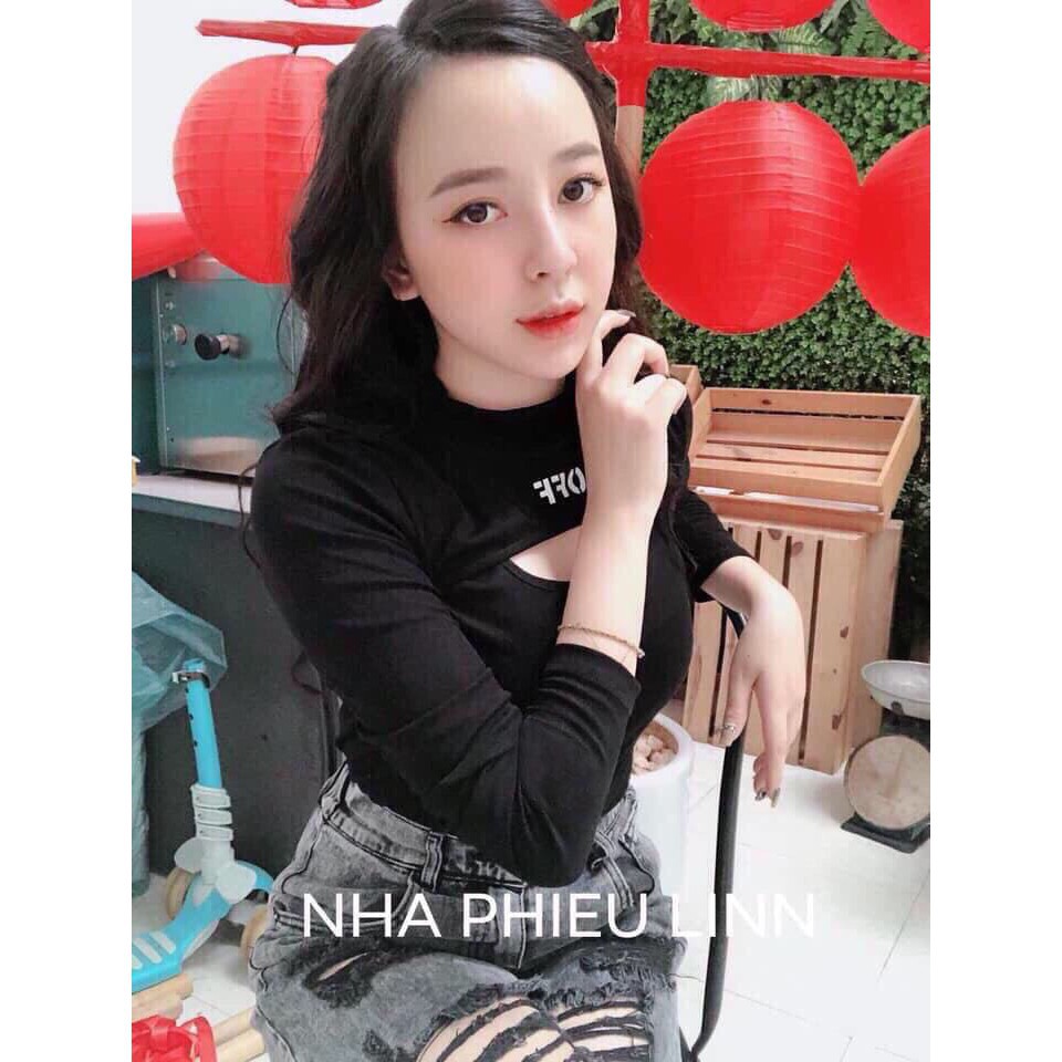 Áo Thun Lụa Tay Dài Phối Kiểu Khoét Ngực In Chữ OFF Thời Trang Mới TTSL0191 ་