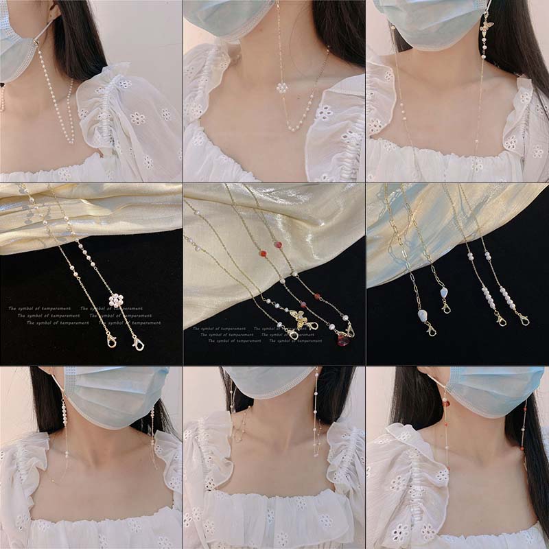 Dây đeo mắt kính/khẩu trang chống thất lạc đính ngọc trai nhân tạo phong cách Hàn Quốc hàng mới 2021