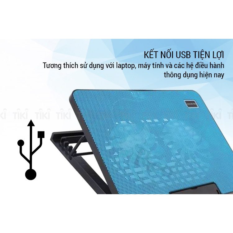 Đế Tản Nhiệt làm mát laptop N99 N139 N19 Quạt tản nhiệt siêu bền, đế nâng 45 độ có đèn Led cực đẹp chạy êm ru