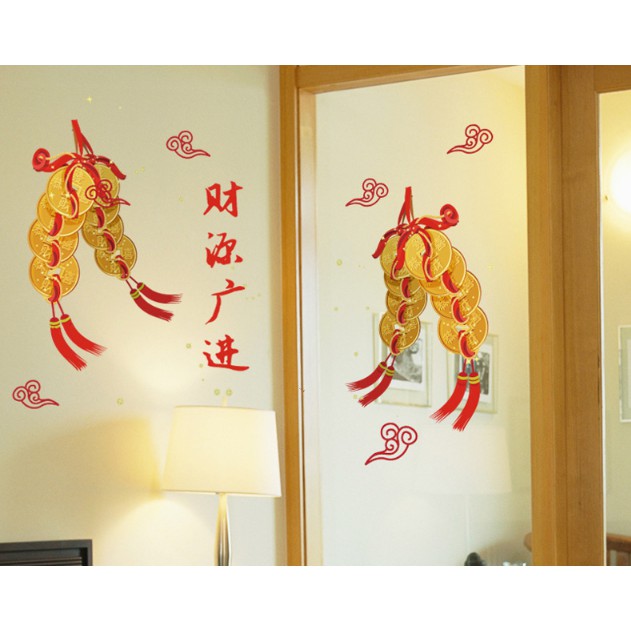 Decal trang trí Tết - Dây Đồng Tiền Vàng