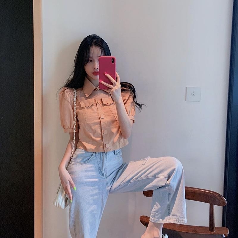 Áo Sơ Mi Tay Ngắn Phồng Phong Cách Retro Thời Trang Mùa Hè Cho Nữ
