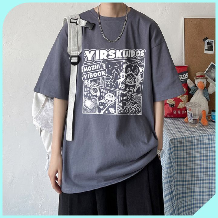 Áo thun tay lỡ nam nữ, áo phông unisex form rộng chất cotton mát mịn thấm hút mồ hôi in hình Hoạt Hình
