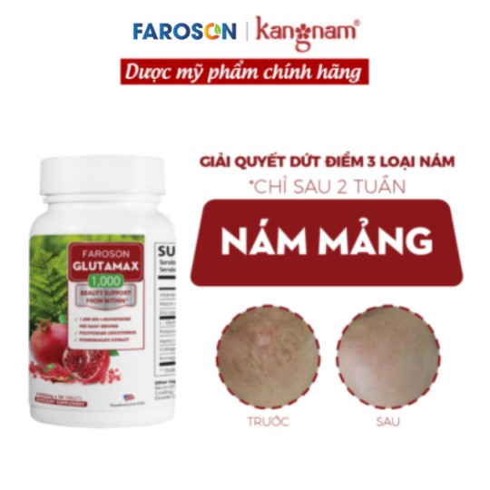 Viên Uống Giảm Nám Trắng Da Chống Nắng Faroson Glutamax 1000 Hộp 30 Viên