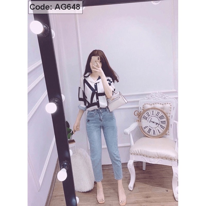 Mã AG648 Sơ mi hoạ tiết cổ vet in hoa văn cao cấp