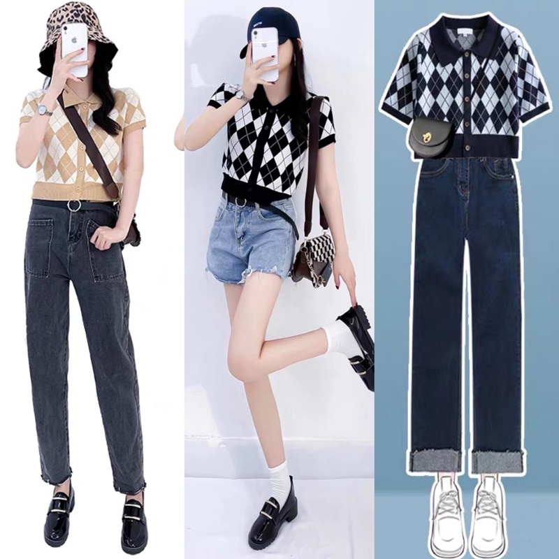 [Ảnh thật/Video]Áo len mongtogi hình quả trám Áo len cổ polo phong cách cổ điển sang chảnh