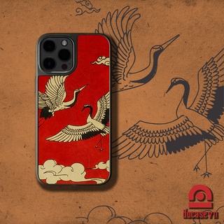 Ốp da Đỏ Case - Mẫu Đôi Hạc Nền Đỏ - Ốp iphone/samsung - Docase.vn