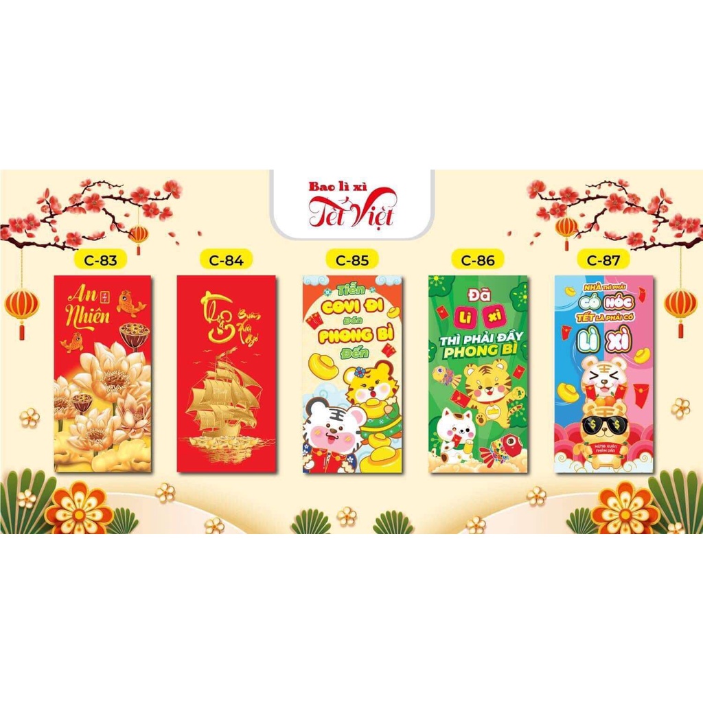 Bao lì xì tết độc lạ-combo gồm 5 bao mẫu ngẫu nhiên
