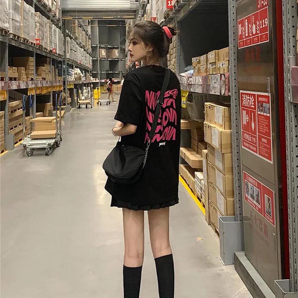 Áo thun tay ngắn dáng rộng 100% cotton in họa tiết chữ thời trang mùa hè dành cho nữ