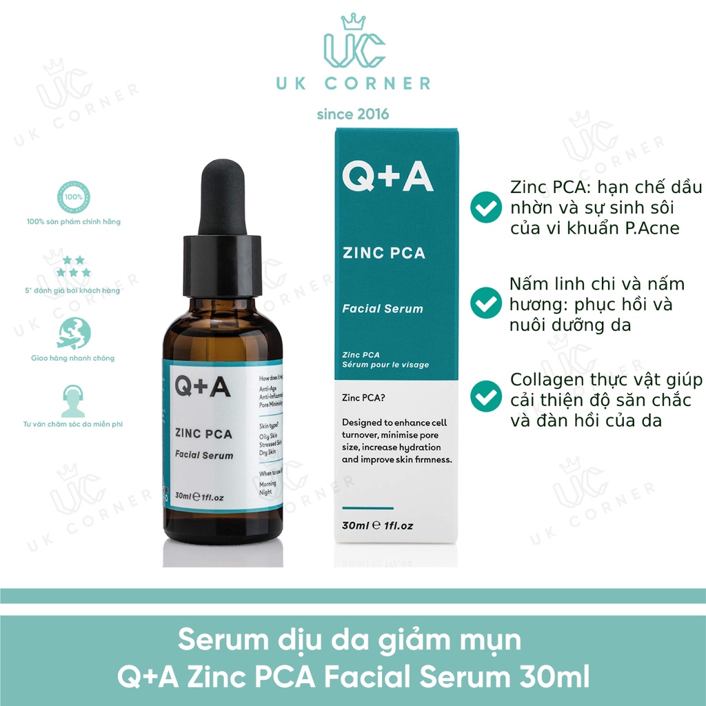 Serum dịu da giảm mụn Q+A Zinc PCA Facial Serum 30ml