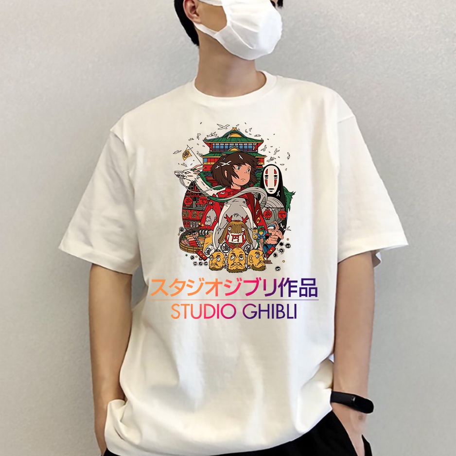 Áo thun nam nữ tay lỡ vải cotton form rộng màu trắng Hạ Băng Designs - Ghibli 004