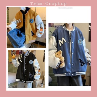 Áo khoác nỉ ngoại bomber in chữ a 3 màu vàng - đen - xanh , áo khoác ngoài trùm croptop form unisex