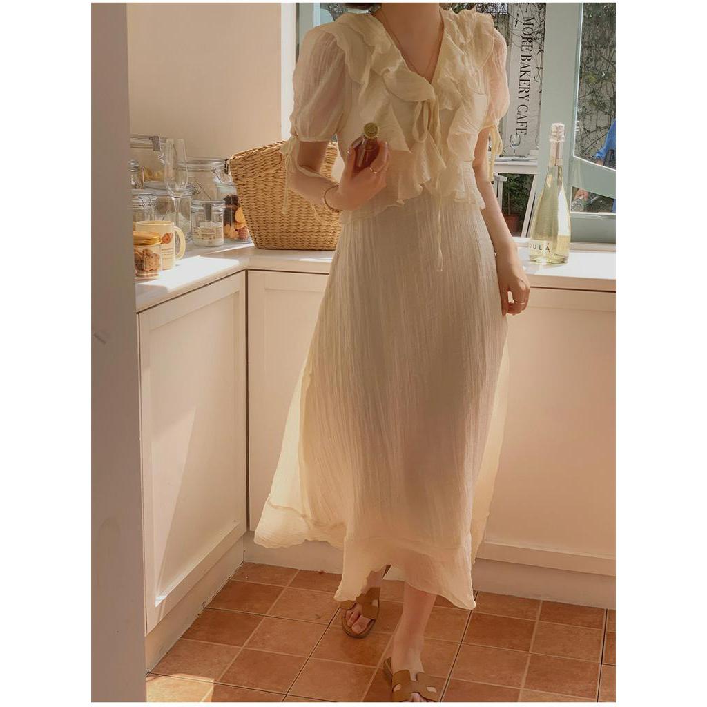 Đầm Dài Tay Ngắn Nhún Bèo Mùa Hè 62264