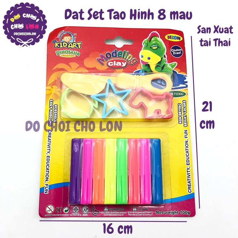 Vỉ đất sét nặn tạo hình 8 màu Thái Lan kèm khuôn và dao cắt