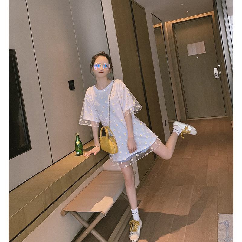 ÁO LƯỚI HOA CÚC ULLZANG TAY LỠ - SET ÁO REN DAISY + ÁO QUÂY 2S - ÁO CHOÀNG LƯỚI HOA CÚC