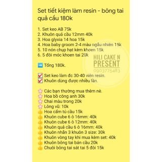 Set tiết kiệm làm resin mẫu quả cầu bông tai