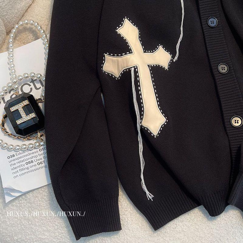 Áo Khoác Cardigan Màu Đen Dáng Rộng Phong Cách Đường Phố Hàn Quốc