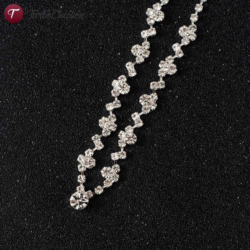 ☞Đồ trang sức☜ Fashion Women Necklace Earrings Set Alloy Rhinestone Wedding Bridal Lady Dangle Earring Necklaces Jewellery Accessories