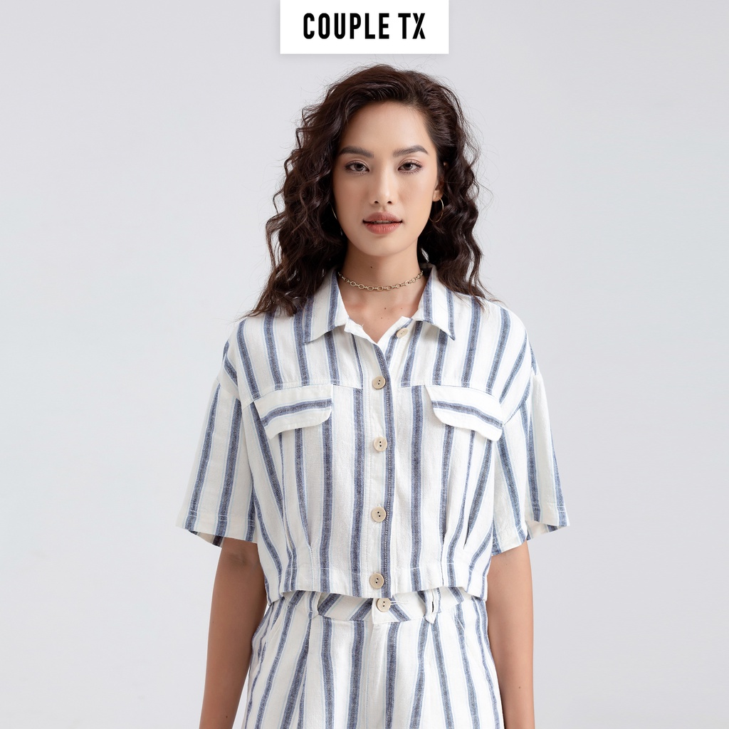 Áo Croptop Linen Couple TX Sọc Dọc WBL 2011