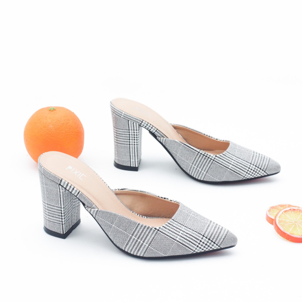 [Mã WABR151A giảm 10% tối đa 30k đơn từ 99k] Giày Sục Cao Gót 7cm Đế Vuông Mũi Nhọn Pixie X377