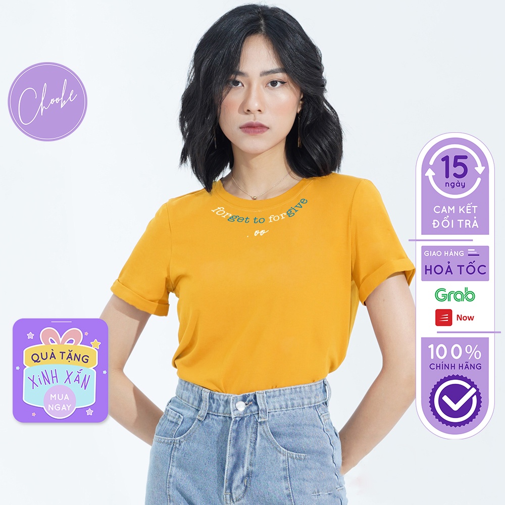 Áo phông nữ Choobe cộc tay thun cổ tròn dáng suông vải cotton co giãn thoáng mát tay gập Forget to forgive A30