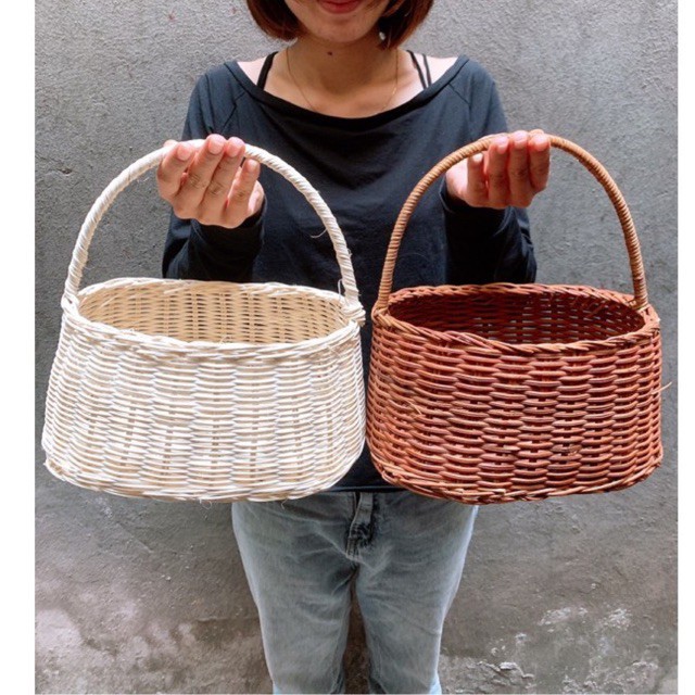 Giỏ cắm hoa bằng mây kiểu túi, size lớn