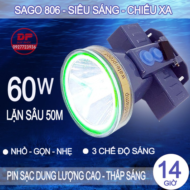 ĐÈN PIN ĐỘI ĐẦU LED LẶN NƯỚC ( PIN DUNG LƯỢNG CAO ) SG806 – LẶN SÂU 50M – HÀNG TỐT