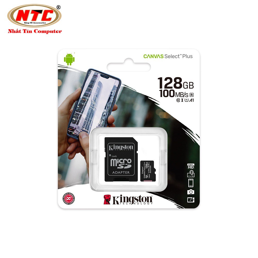 Thẻ nhớ microSDXC Kingston Canvas Select Plus 128GB U1 V10 A1 100MB/s (Đen) - Kèm adapter