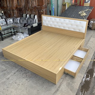 Giường ngủ, đầu giường bọc nệm, có hộc kéo đa năng, gỗ MDF, CPX-G42