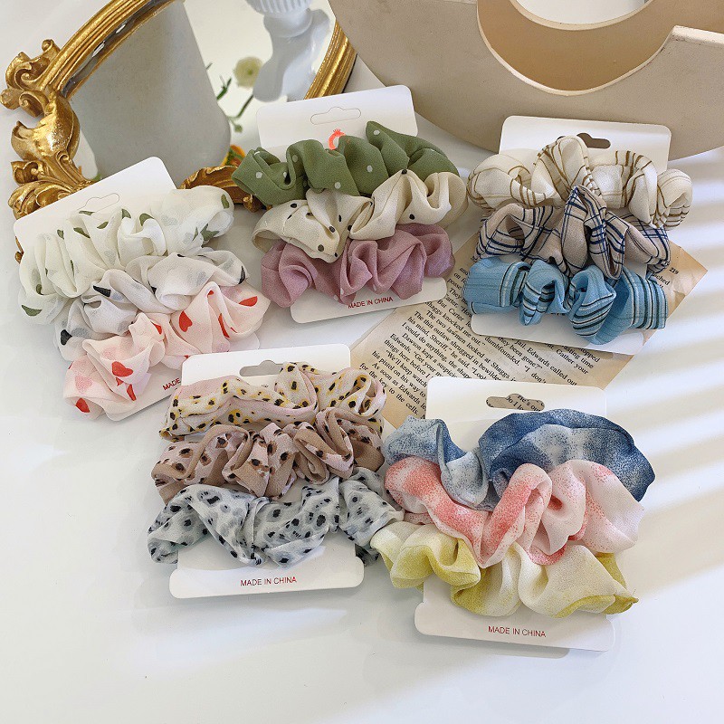 Scrunchies Cột Tóc Set 3 Vải Voan Hoa Nhiều Màu Hot Trend