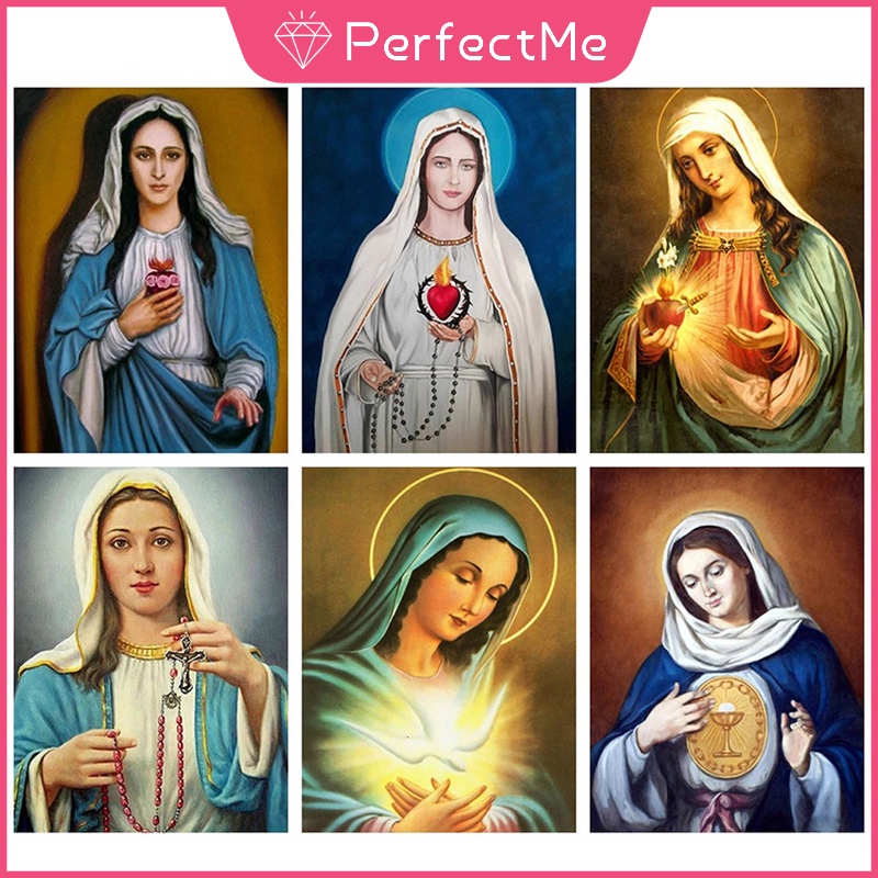 Tranh Đính Đá 5D Tự Làm Hình Đức Mẹ 30x40cm Trang Trí Nhà Cửa