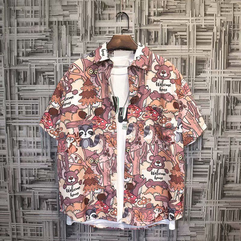 Áo Sơ Mi Nam Tay Dài Có Cổ Họa Tiết Chú Mèo Thời Trang