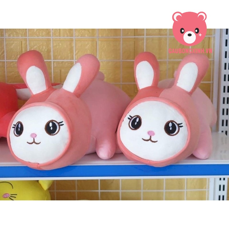 Gấu Bông Thỏ Hồng nằm sấp đáng yêu, Thú nhồi bông Thỏ Size 40cm Vải Co Dãn 4 Chiều Siêu Mềm Mịn, Quà tặng đồ chơi