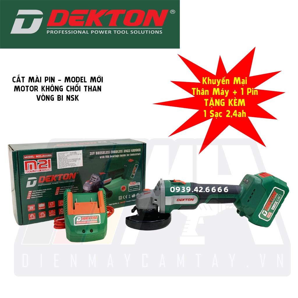 Máy Mài Pin Dekton M21-AG100S - Pin 21v - Motor Brushless - Công Tắc Trượt - Chân Pin Phổ Thông